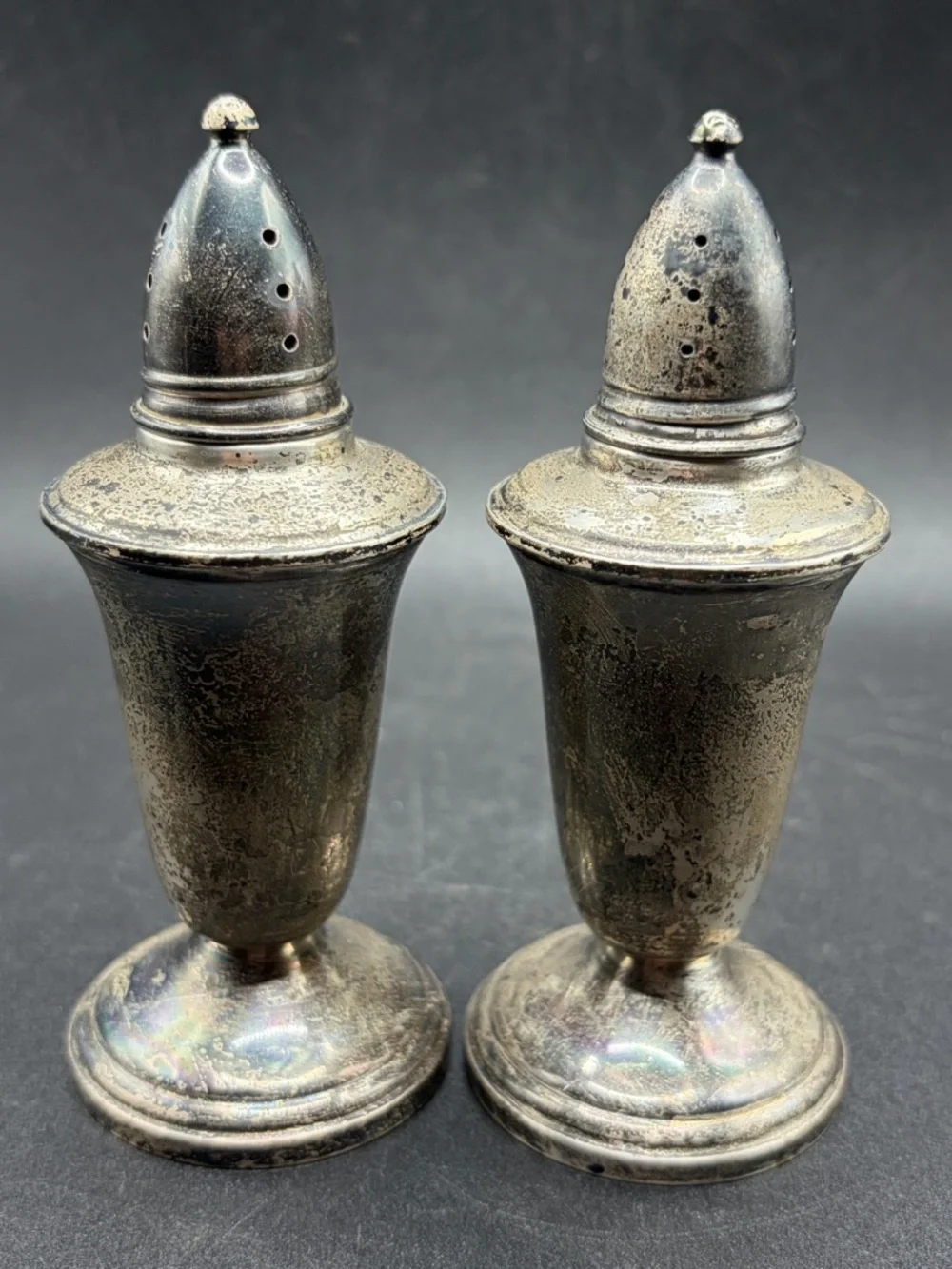 Crown Vintage Sterling Silver Weighted Salt Pepper Shakers Tableware Dinnerware
